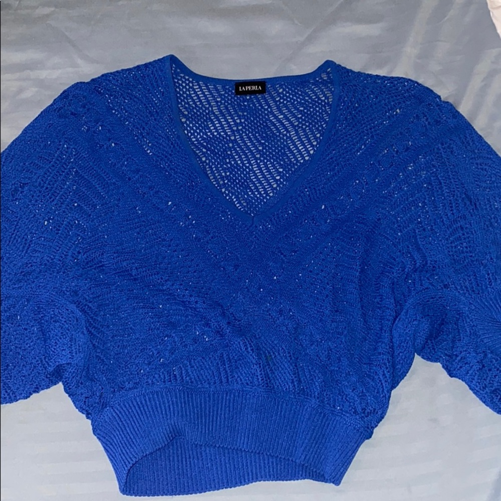 Dark Blue La Perla sheer Sweater cropped top